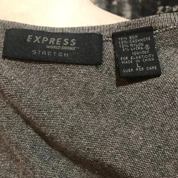 Express Silk Cashmere Blend 3/4 Sleeve V Neck Front and Back Pullover Sweater-L - Picture 9 of 10